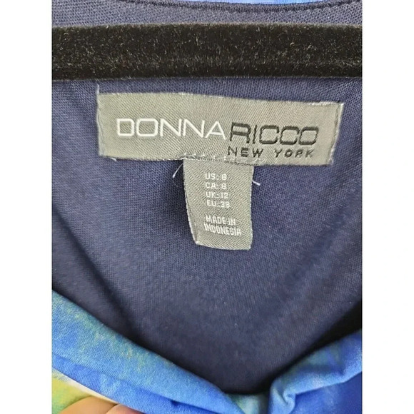 Donna Ricco Blouson Long Maxi Dress Blue Tie Dye Sleeveless Elastic Waist Size 8 - Picture 3 of 6